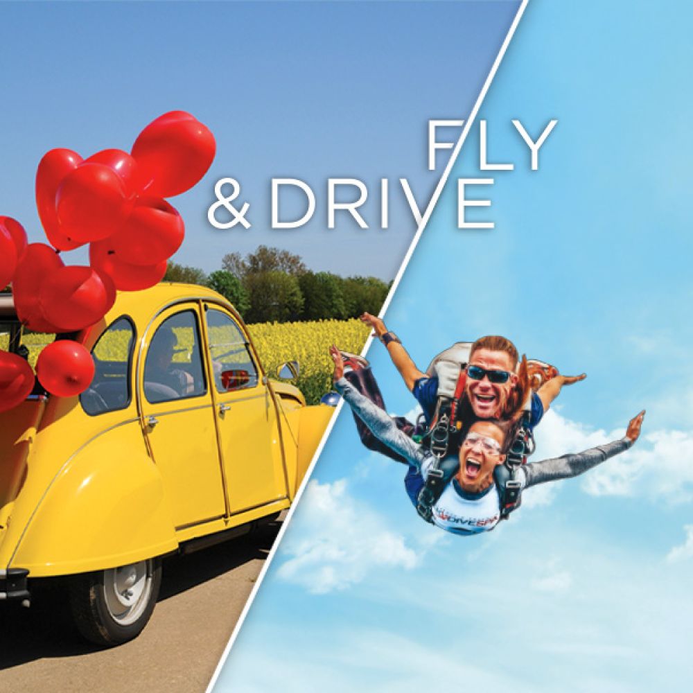 Tandemsprong "Fly / Drive" met video/foto reportage + 2CV rit