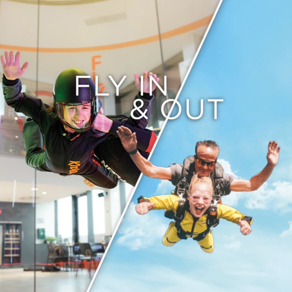 Tandemsprong "Fly in / out" met Imax 360° videoverslag + Flyin vluchten